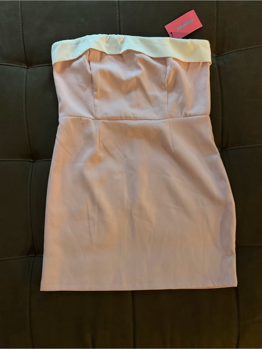 Edikted Strapless Pink Dress with White Fold-Over Trim
